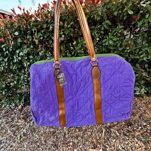 Vintage Alexander Julian Colors XL Quilted Purple Duffel Bag Travel Weekender
